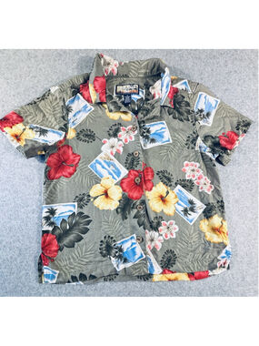 Havana Jack’s‎ Cafe Hawaiian Shirt Mens M Rayon Tropical Floral Postcard Aloha